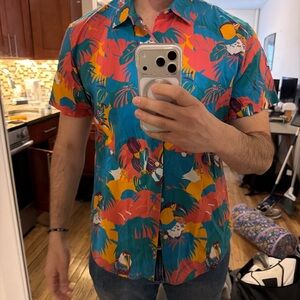 Bonobos Teal Tropical Print Short-Sleeve Button-Down Shirt